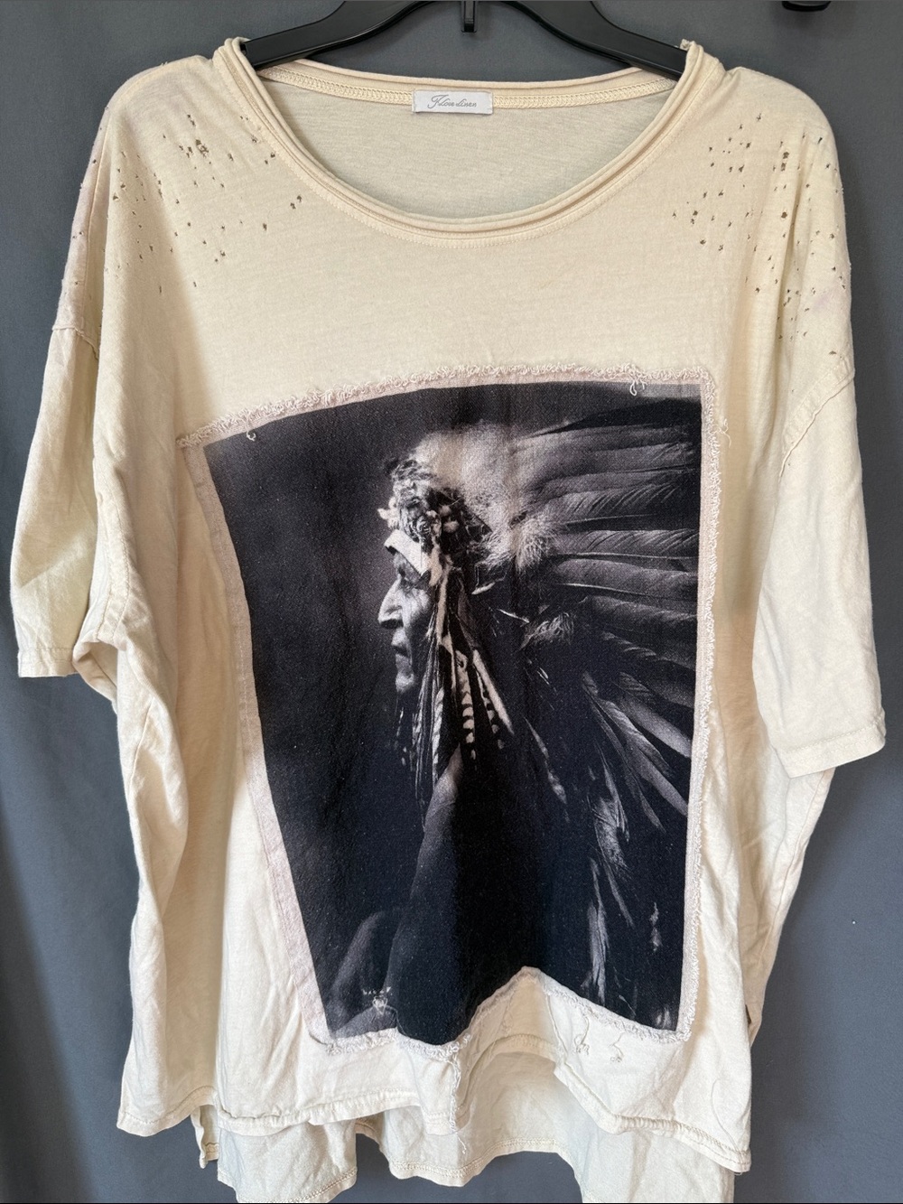 I Love Linen Graphic Native Headdress Tee in Cream